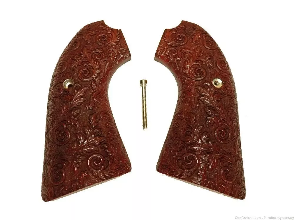 -Rosewood Floral Scroll Ruger Vaquero Bisley Grips Engraved Textured